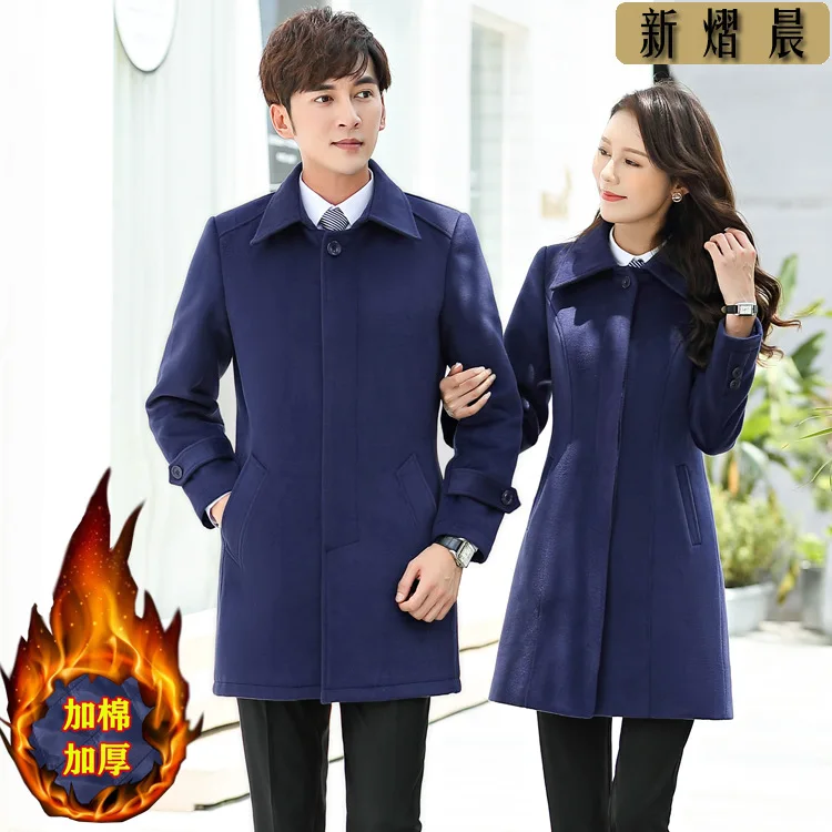 

Wear Woolen Coat Women's Men And Women Celebrity Style Work Clothes Slim Fit Winter Mid-length plus Thick Cotton Suit Jacket