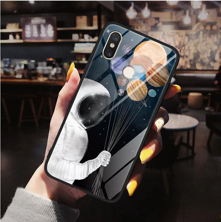 Чехол из закаленного стекла для Xiaomi mi 8 Lite CC9 A2 6X5 5S 6 mi x 2S Max 3 Space Planet для Red mi 5 Plus 7A S2 Note 5 6 7 Pro - Цвет: shouwoqq