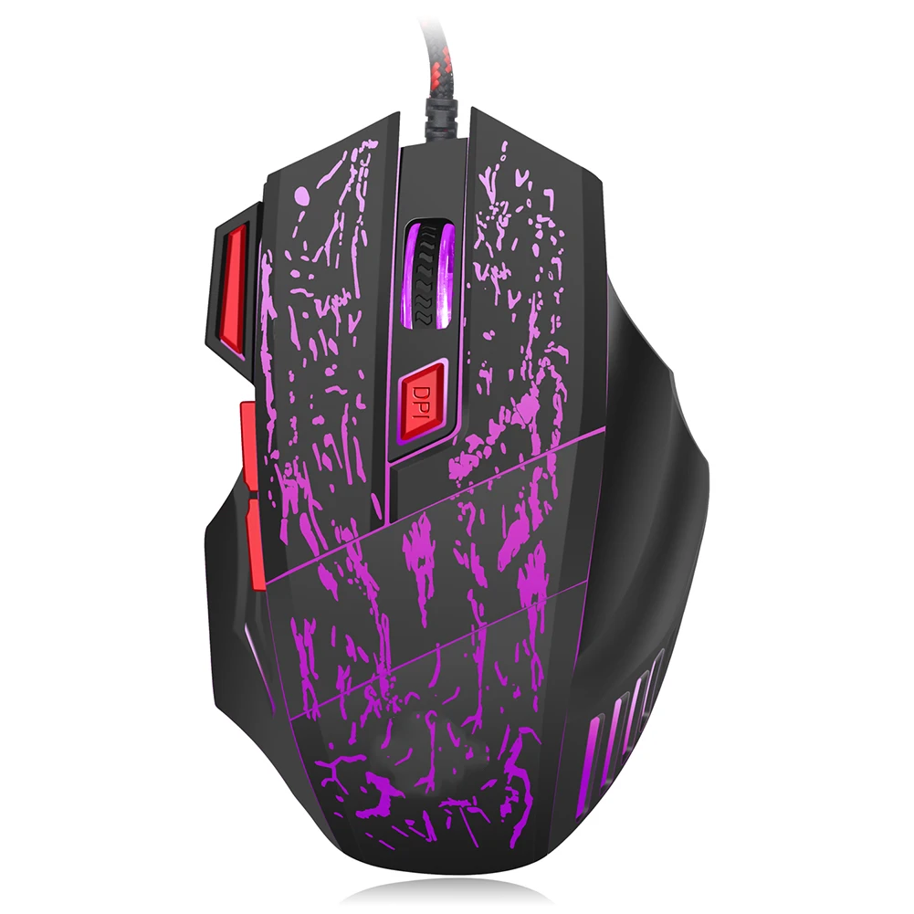 5500DPI USB Wired Mouse LED Optical Crack Glow Gaming Mouse 7 Buttons Gamer Laptop PC Mice