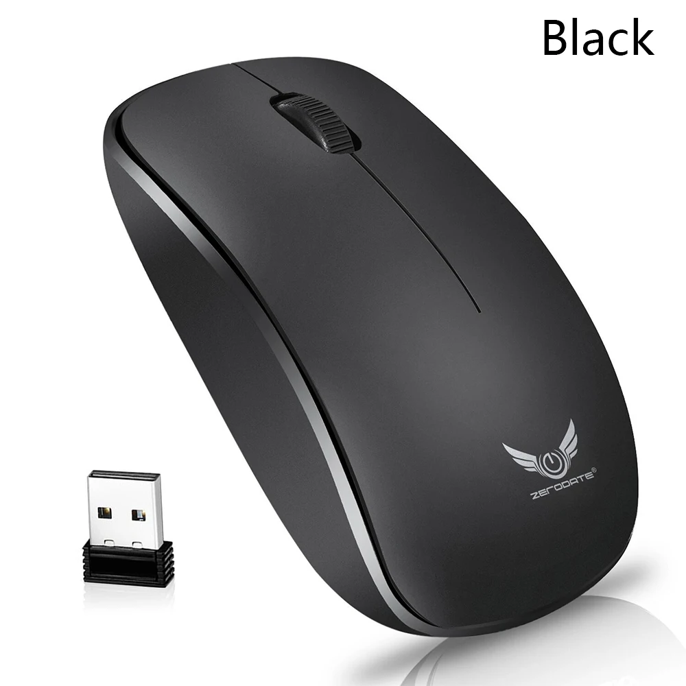 Черный ZERODATE T16 Беспроводная портативная мышь 2,4G 1600 dpi USB оптическая мышь USB приемник геймерская компьютерная мышь Мыши для ПК ноутбука - Цвет: Черный