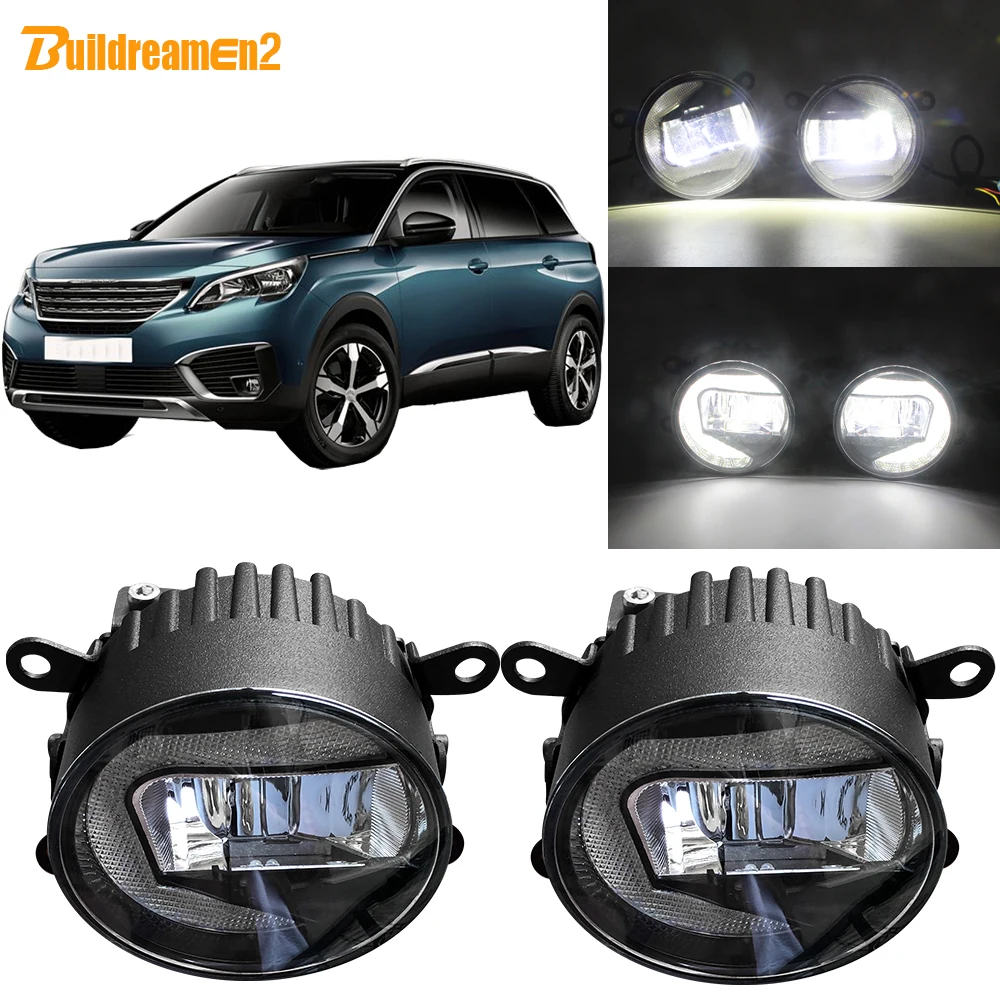 

Buildreamen2 Car 90mm Round LED Projector Fog Light + Daytime Running Light White 12V Styling For 2009-2018 Peugeot 5008