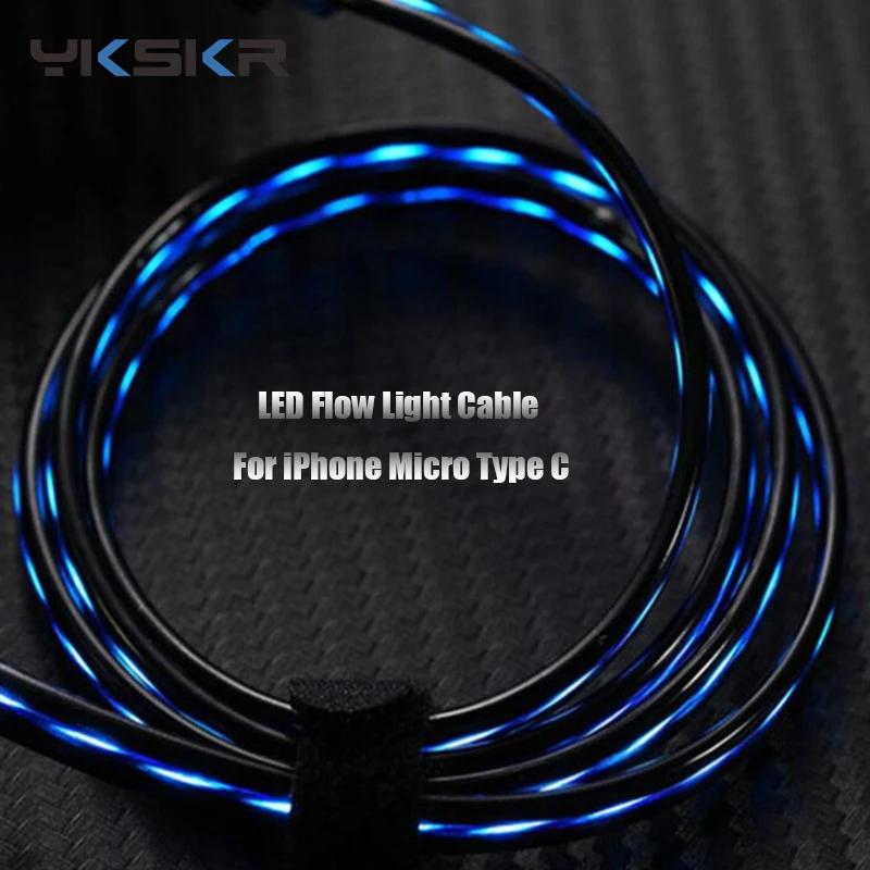 Кабель для быстрой зарядки для iPhone samsung huawei Micro usb type C светодиодный светящийся зарядный кабель мобильного телефона зарядное устройство Шнур для телефона