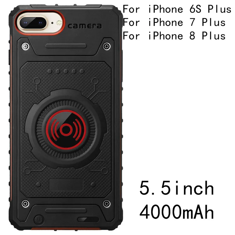 5.5-Red Slim shockproof Wireless Charger Battery Case For iPhone 6 6S 7 8 Plus Three defense Power bank Back Cover For iPhone X XS 7 8 6 - Цвет: 5.5-Red