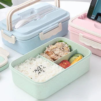 

Eco Friendly Lunch Box Portable Food Storage Container Microwavable bento box Wheat Straw Material Dinnerware Lunchbox Tableware