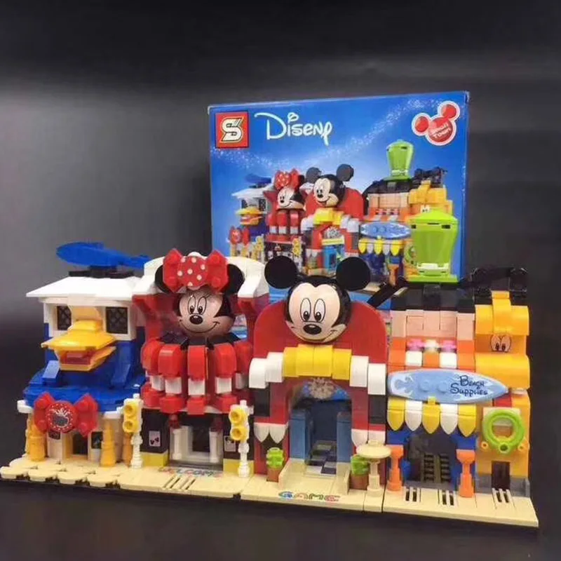 

Legoinglys Disneying Friends Street view Bricks Castle Mickeys Mouses Donald Duck Figures Building Block Bricks for girl Toys
