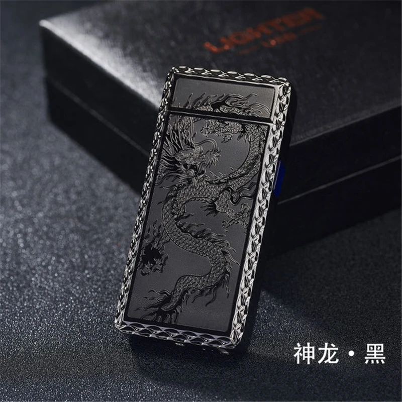 Серебристый Новейшая электронная Usb зарядка двойная дуговая Зажигалка плазменный электронный импульсный Зажигалка китайский Дракон Форма зажигалка гаджеты для меня - Цвет: Серебристый
