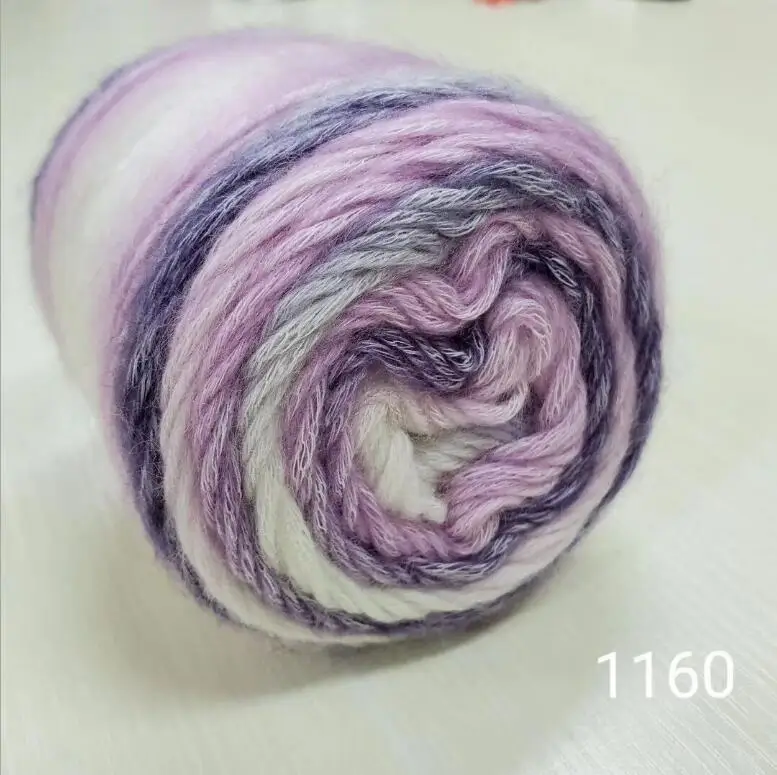 1160 1Pcs 280m Soft Wool/Cotton yarn Rainbow Gradient Colors DIY Baby Knitting Wool Shawl Scarf Sweater Crochet Thread Supplies - Цвет: 1160