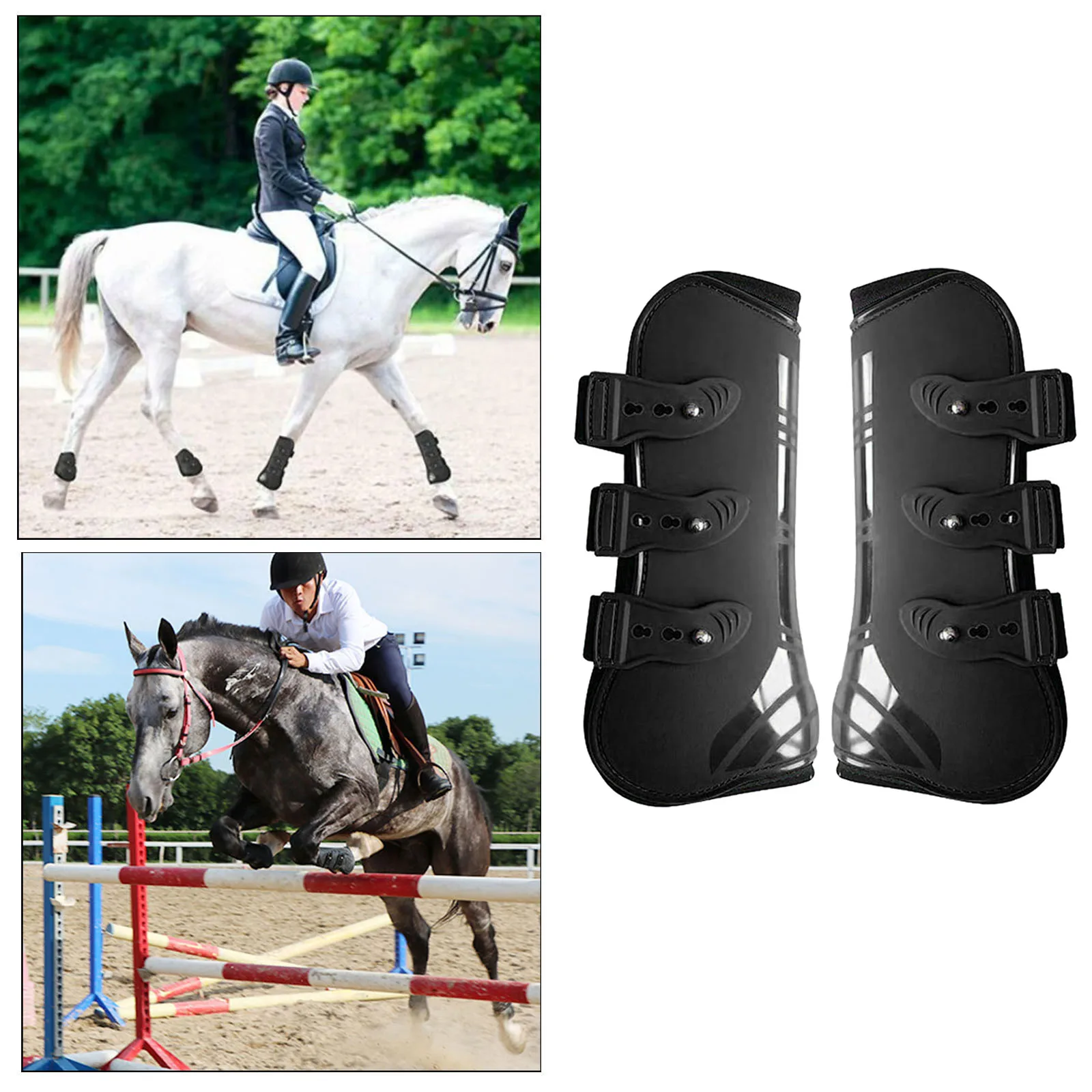 Outdoor Equestrian Horse Leg Boots Training Front Hind Adjustable Brace PU Leather Guard Durable Riding Protection Wrap