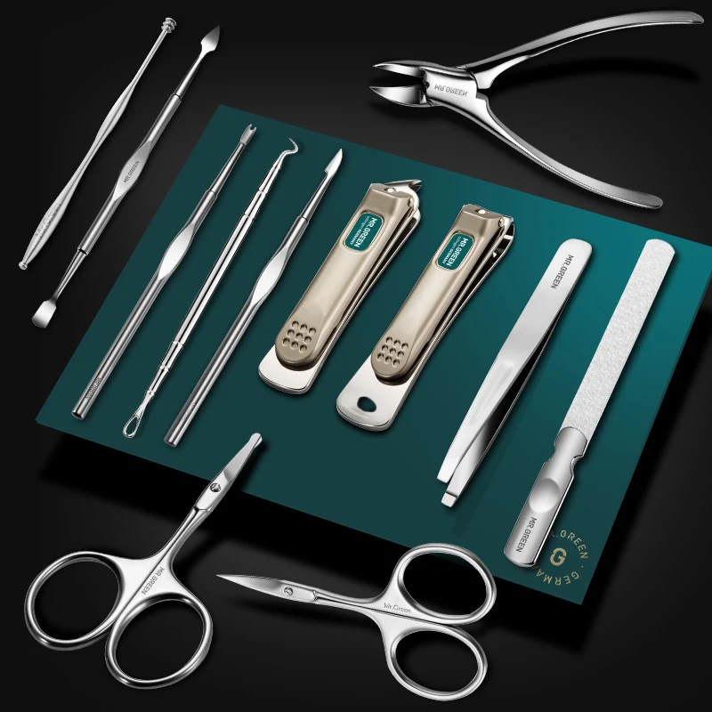  MR.GREEN 12 in1 Manicure Set Stainless Nail Clippers Cuticle Utility Manicure Set Tools Nail Care G