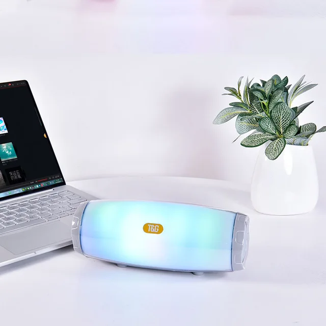 TG-165 LED Light Bluetooth Speaker Stereo Column 5 Flash Style LED Subwoofer Outdoor Music Box FM Radio For Camping Sport - Color: Gray