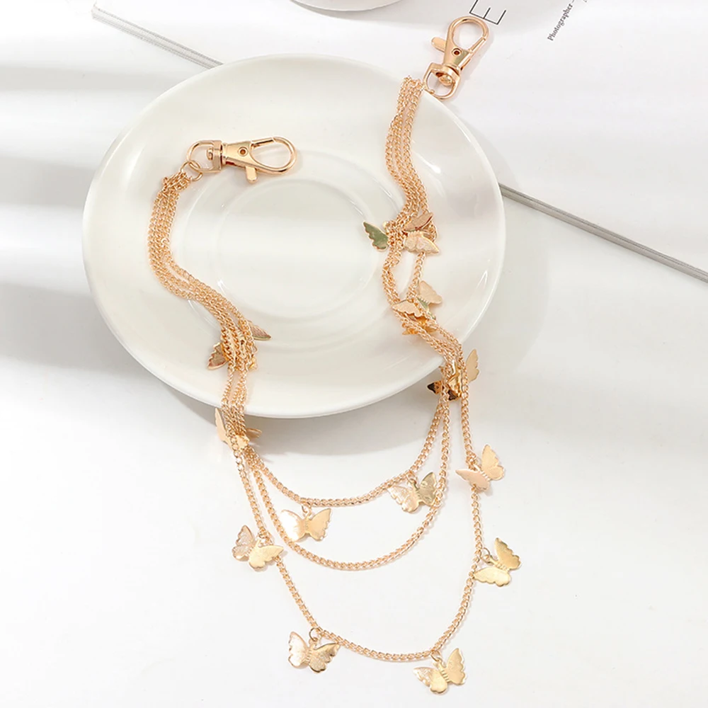 

Butterfly Pants Chain Multilevel Layer Metal Chains Waist Key Chain Fashion Side Metal Accessories Pendant For Jeans