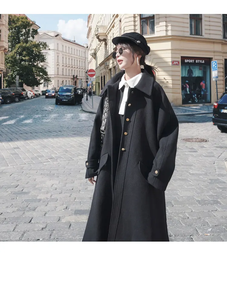 Winter Women Overcoat Long Single Breasted Thick Warm Lady Clothes Female Outerwear Black Casual Coat