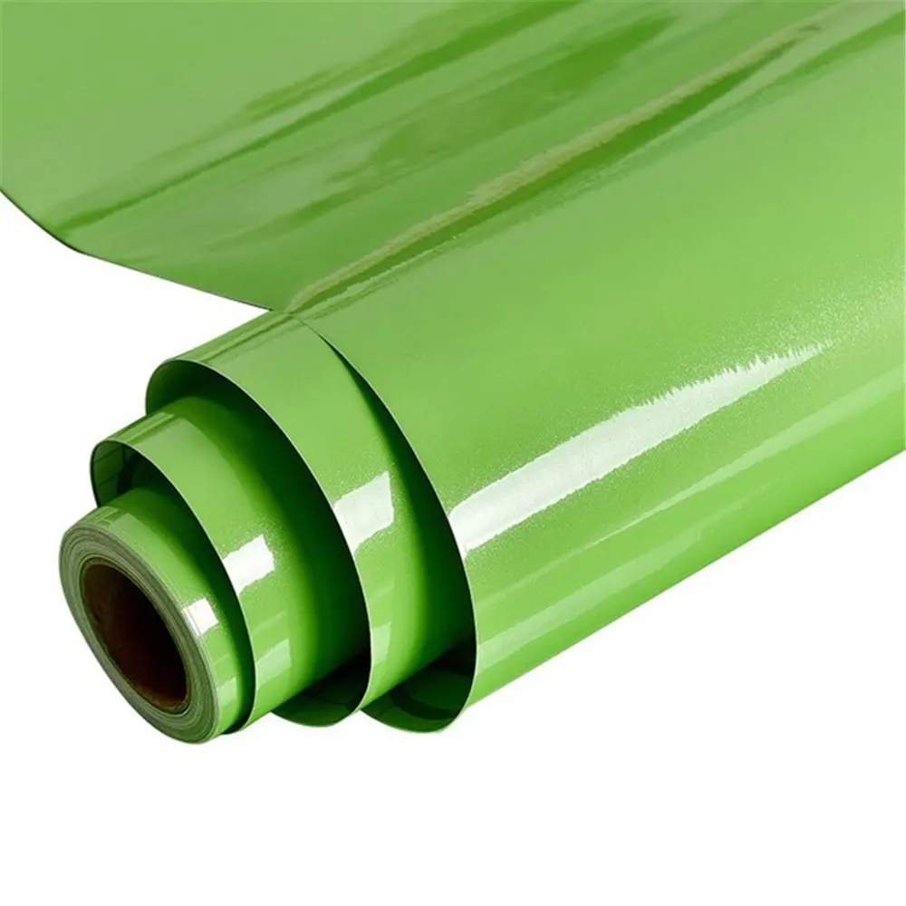 1 м/рулон глянцевые водостойкие ПВХ обои для кабинета самоклеющиеся контакты бумажный шкаф для двери мебель наклейки Ванная комната Кухня - Цвет: Зеленый
