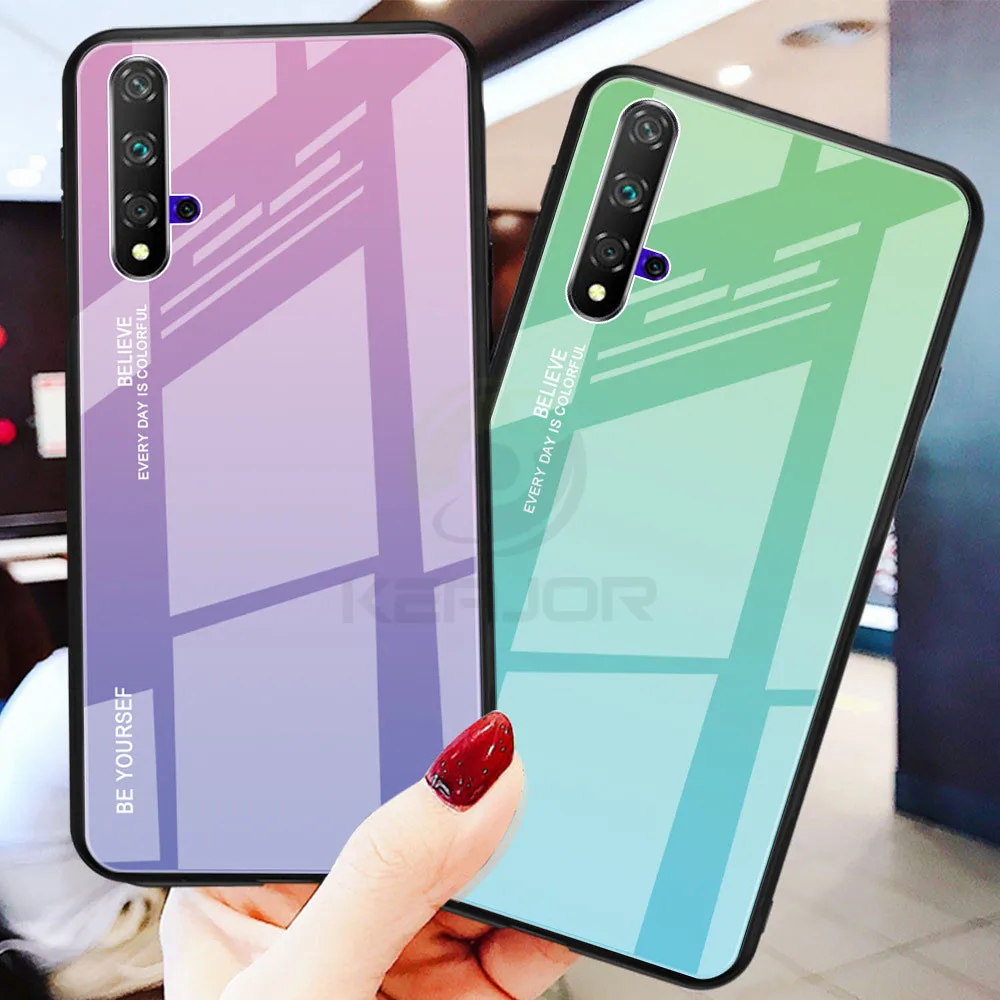 Жесткий чехол для huawei Honor 20 S чехол Роскошный градиентный закаленное стекло задняя крышка мягкая силиконовая рамка Бампер для Honor 20 20 S Чехол