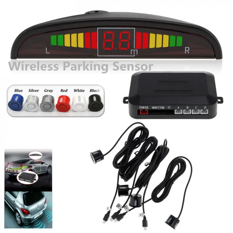 

Wireless Auto Car Parktronic LED Parking Sensor System Reverse Backup Monitor Radar Detector with 4 Sensors Sound Buzzer Alarm