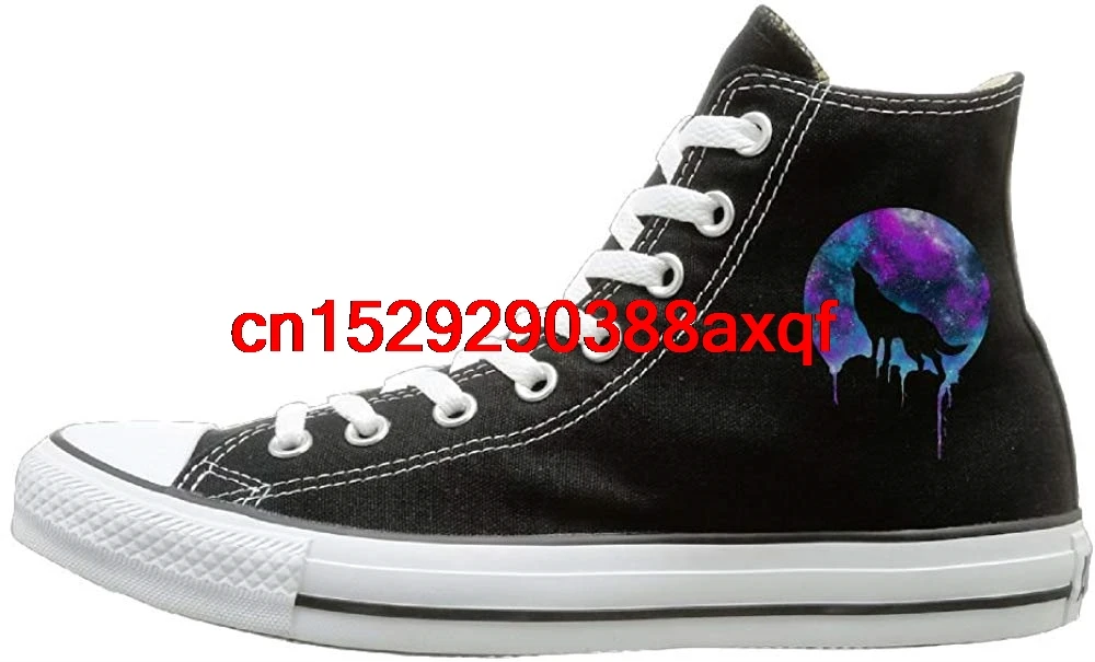 

Unisex Casual Shoes Boys and Girls Sports Shoes Wolf Galaxy Dusk Wolf Canvas Shoes High Top Design Black Sneakers Unisex Style