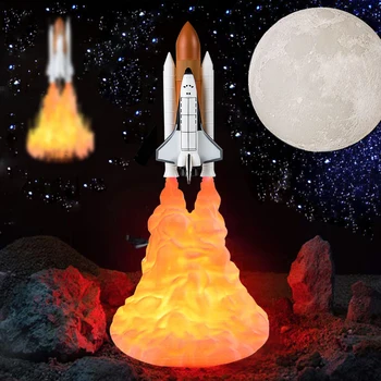 

Luminaria 3D Print Moon Lamp Space Shuttle Lamp USB Charging Night Light Novelty Rocket Lamps for Space Lovers Children