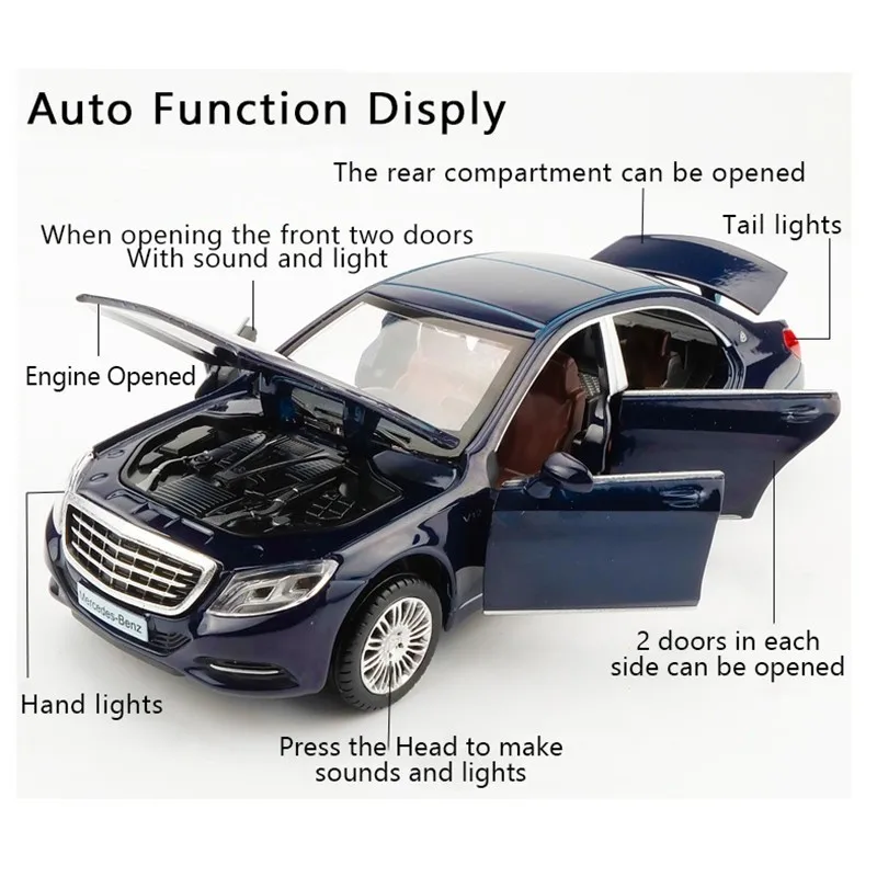 Новинка 1:32 Maybach S600 литье обратно в Металлическая Модель автомобиля игрушки дети высокого моделирования звук и свет 6 двери автомобиля Модель игрушки
