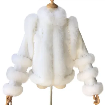 

Women Winter Real Fox Fur Coat Hot Sale Rex Rabbit Fur Jacket Elegant Ladies Pearl Pure White Coat