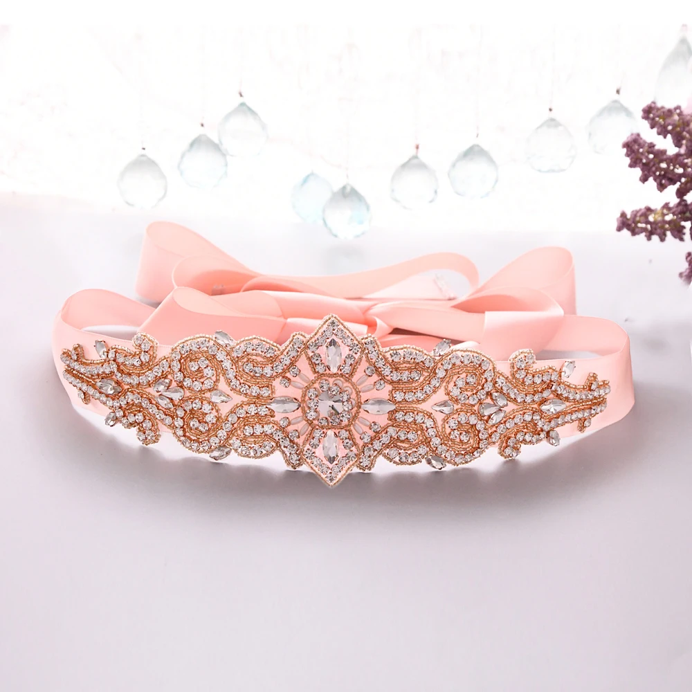 

TOPQUEEN S26-RG Bridal Rhinestone Wedding Belt Bridesmaid Belts for Dresses Newest Rose Gold Bridal Belt Dress Sashes for Women