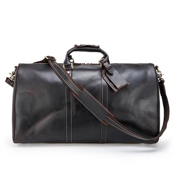 

Vintage Crazy Horse Leather Tote Travel Bags Full Grain Genuine Cowhide Shoulder Duffel Bags Men Big Capacity Weekender Bag