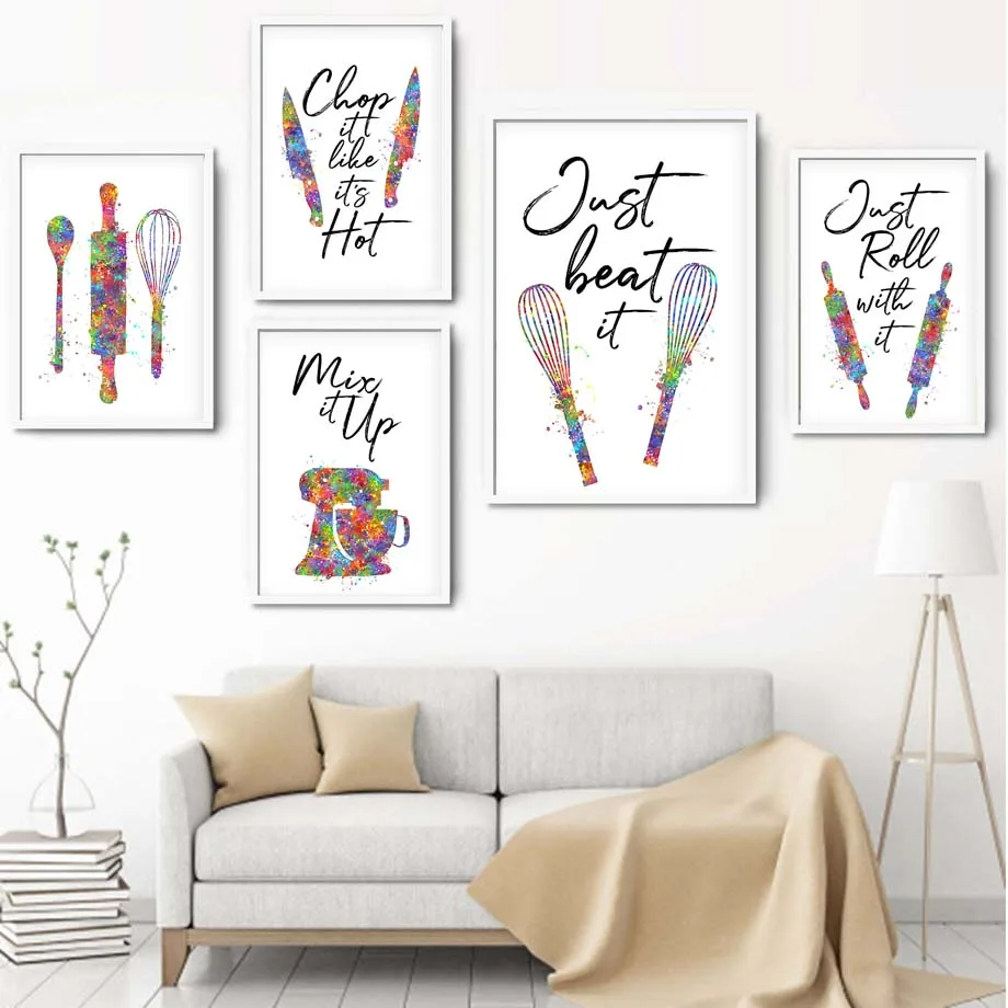 Teapot Knife Coffee Maker Spoon Whisk Wall Art Canvas Painting Nordic Posters And Prints Wall Pictures For Living Room Decor