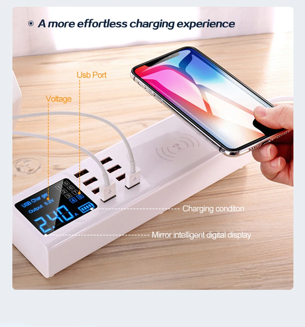 8 портов беспроводной Quick Charge 3,0 цифровой дисплей USB зарядное устройство для Android iPhone адаптер быстрое зарядное устройство для xiaomi huawei samsung