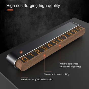 

Wooden Car Phone Number License Plate Invisible Temporary Parking License Plate Aluminum Alloy ENA88
