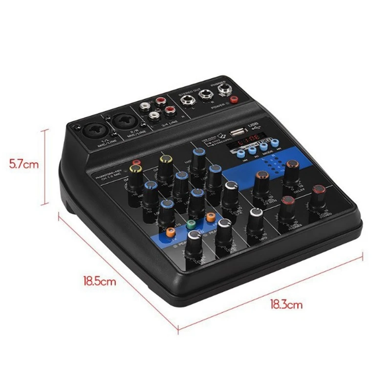 Portable Bluetooth A4 Sound Mixing Console Audio Mixer Record 48V Phantom Power Effects 4 Channels Audio Mixer With Usb(Eu Plug