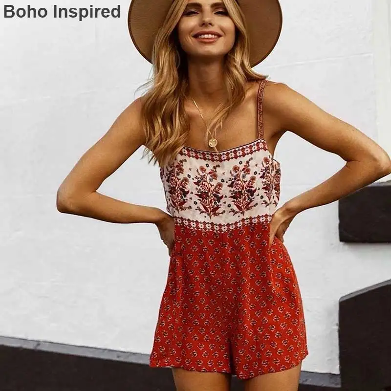 

BOHO INSPIRED Dainty florals romper women straps loose playsuit summer Bohemian Clothing rompers womens jumpsuit casual beach