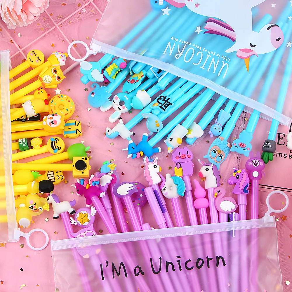 

20Pcs Cute Kawaii Cartoon Animal Unicorn Gel Pen Suit Student Creative Gift Stationery School Office Writing Pens Supplies