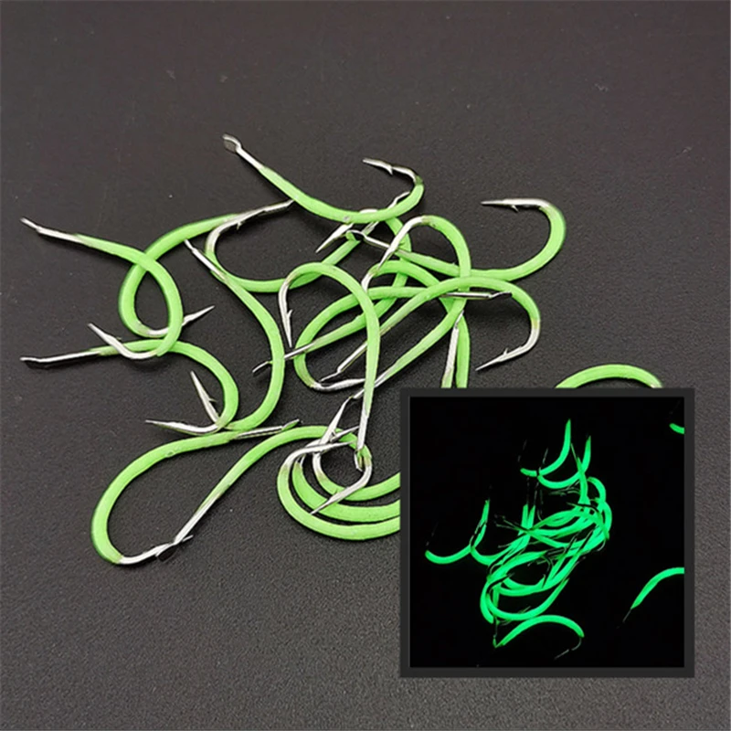 

10Pcs/Lot 9#-18# High Carbon Steel Barbed Luminous Fishing Hook Annular Stainless Shape Noctilucent FishHook Accessories Pesca