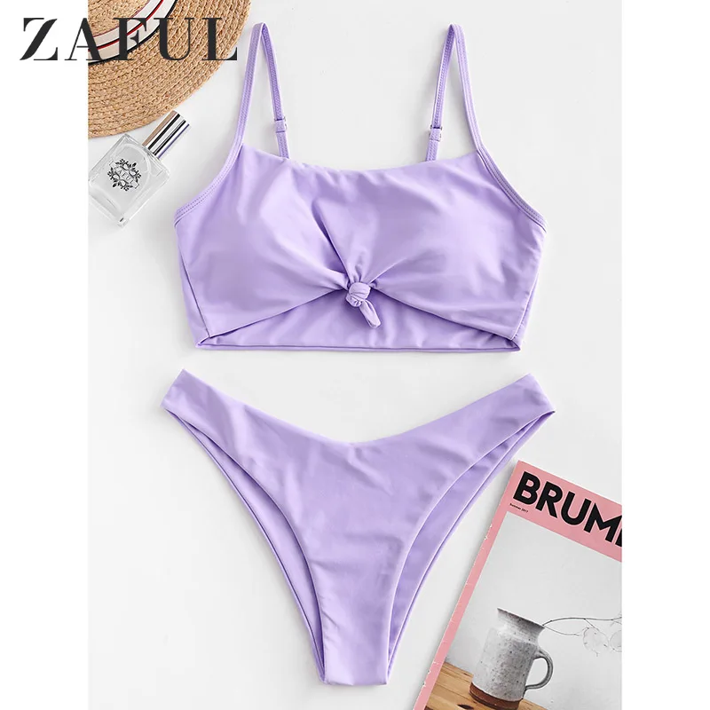 ZAFUL Ribbed V Cut High Rise Bikini Set Swimwear Women Swimsuit Special Fabric waisted Solid Color 2020 New Fashion | Спорт и