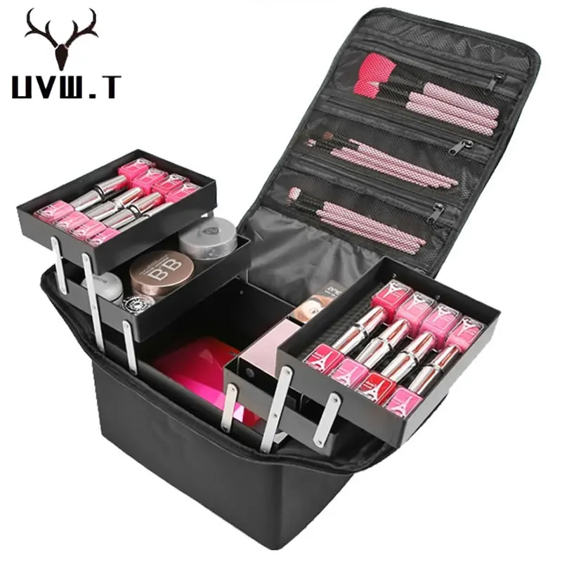

Big Professional Suitcase For Makeup Box Zipper Make Up Bag Cosmetic Bag Organizer Storage Case Pouch Toiletry Wash Beauty Case