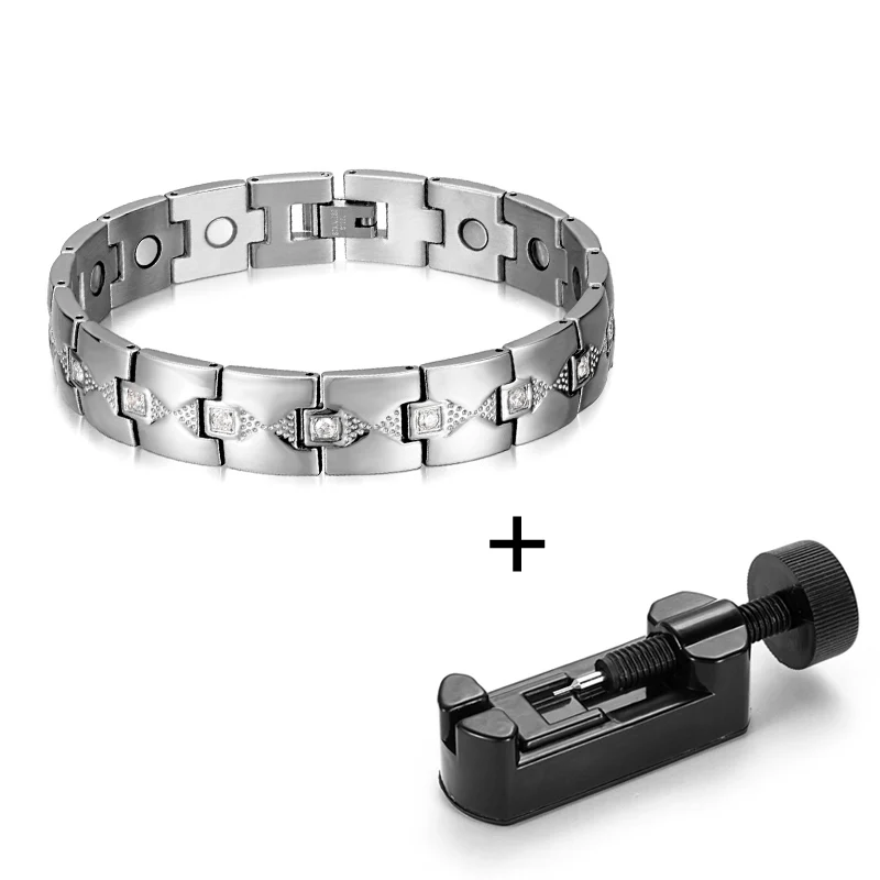 Silver with tool Rainso, модные браслеты из нержавеющей стали с магнитным заживлением, Серебряный циркон, стильные браслеты для женщин, новые ювелирные изделия - Окраска металла: Silver with tool