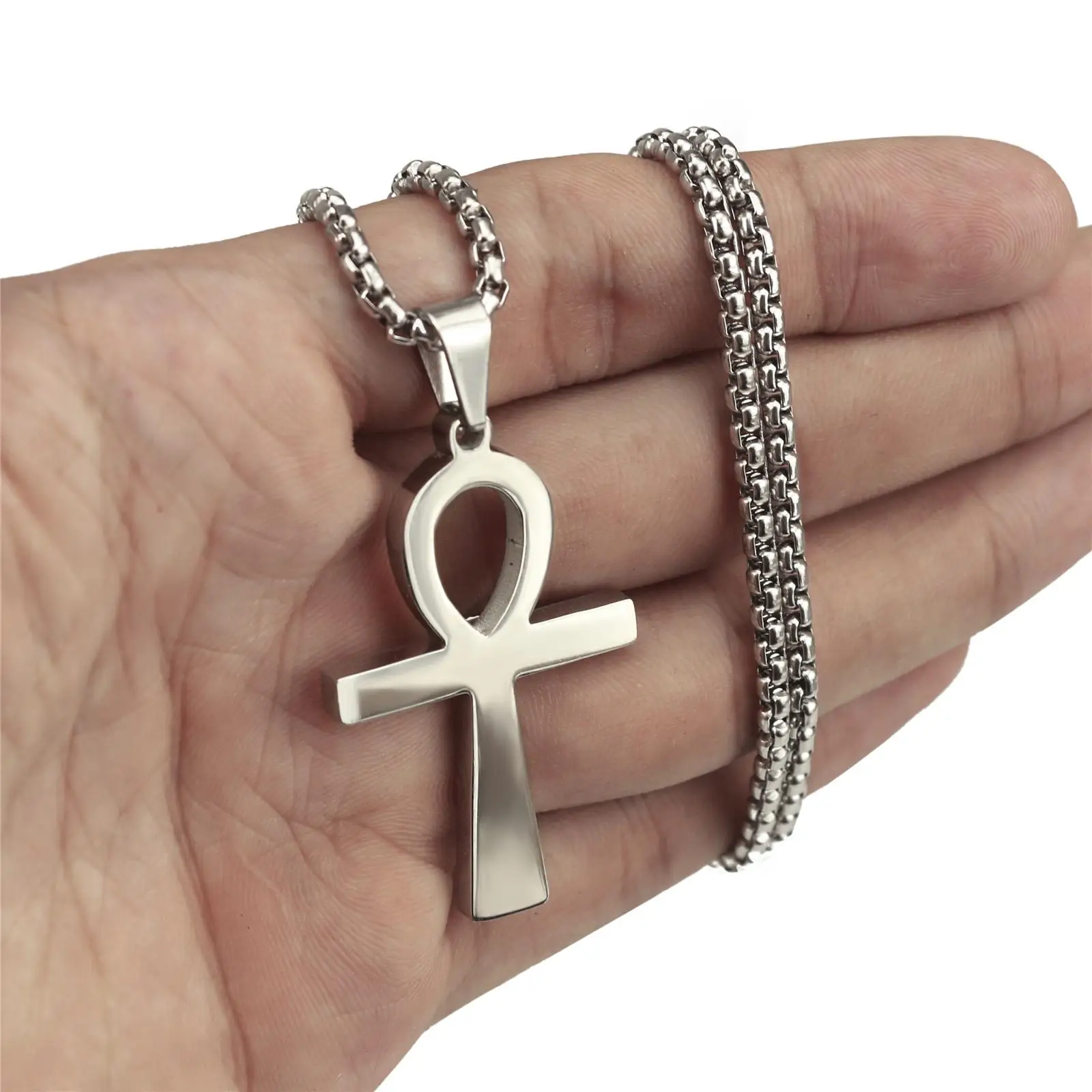 Mens 316L Stainless Steel Pendants Ancient Ankh Cross Egyptian Symbol Of Life Necklace Chain Jewelry 4