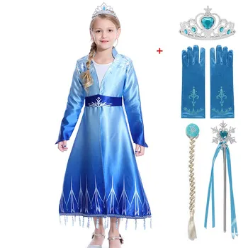 

MUABABY NEW Elsa 2 Princess Fancy Dress Up Coat for Girl Long Sleeve Wing Cape Queen Deluxe Clothes Halloween Party Costume