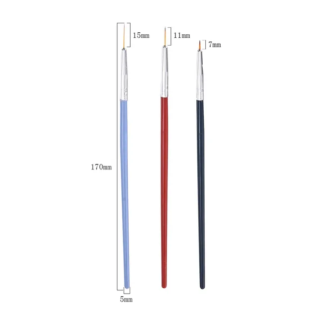 3Pcs Acrylic French Stripe Nail Art Liner Brush Set 3D Tips Manicure Ultra-thin Line Drawing Pen UV Gel Brushes Painting Tools TD801