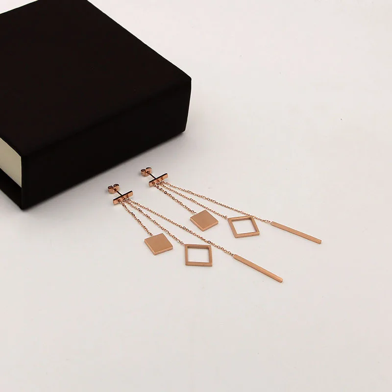 Fashion new earrings long section three chain geometry tassel rose gold woman earrings for women jewelry wholesale