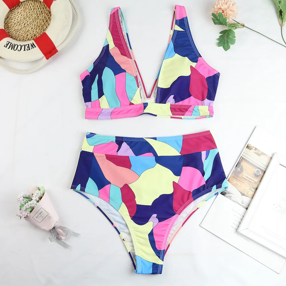 Sexy High Waist Bikini Florial Print Tankini Sexy Halter Bikini Set Polka Dot Female Swimwear 2 Piece Bathing Suit Plus Size XXL designer bikini sets