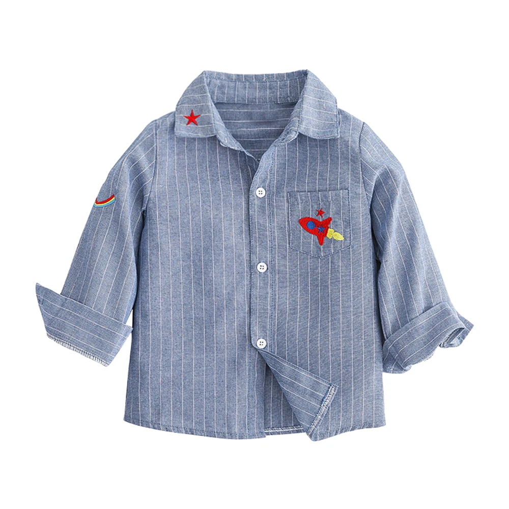 Синий WeLaken New Rainbow Star Rocket Cartoon Stripe Kids Shirt For Boys Boys Clothes School Shirts For Boys Toddler Boys Clothes - Цвет: Синий