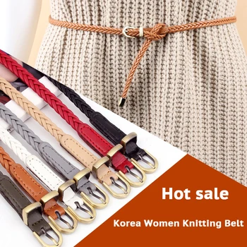 

103cm Korean Fashion Casual Stretch braided Woven Belt Thin Women's Leather Metal Belts For Women Jeans Modeling Slim Waist Belt