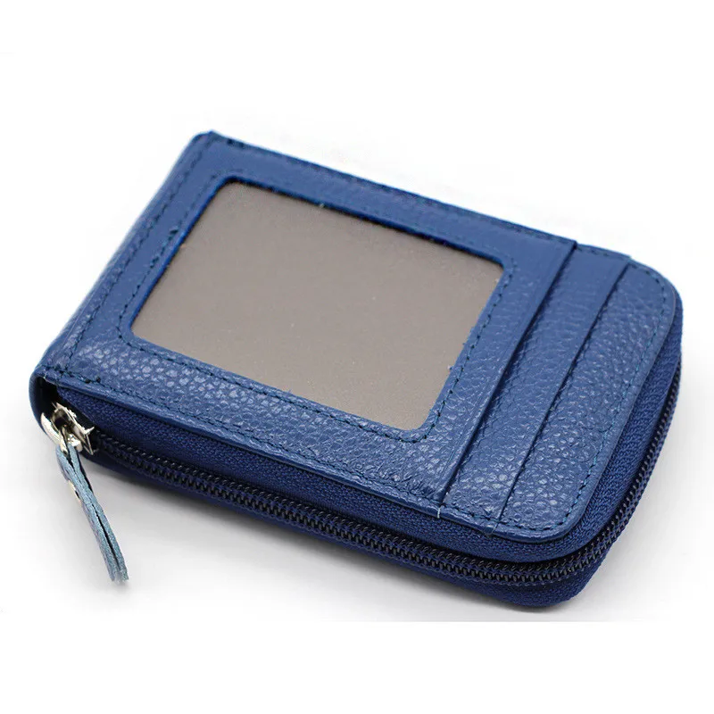 blue purse Кожаный держатель для карт, Женский однотонный Чехол для карт, Rfid кошелек, мужской бизнес держатель для карт, органайзер, кошелек на молнии - Color: blue purse