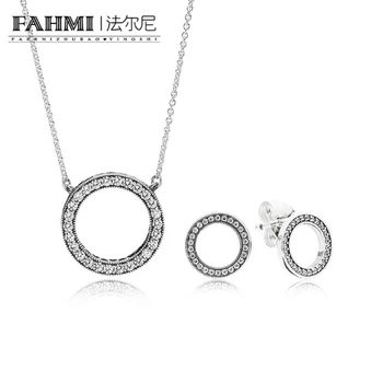 

2020 Book Di 100% 925 sterling silver Forever Necklace and Earring Gift Set original clear CZ fit charms diy jewelry A Set