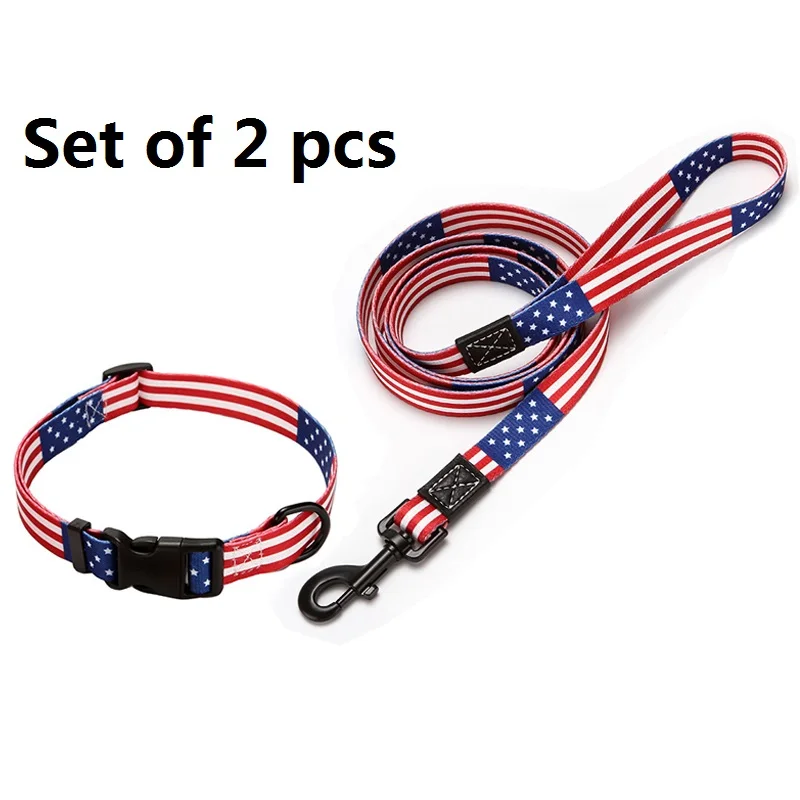 Американский флаг США ошейник собаки и поводок собаки набор - Цвет: Dog Collar Leash Set