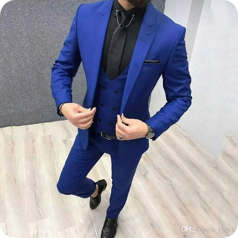 Модный повседневный деловой Королевский синий мужской костюм из 3 предметов, торжественное платье, мужской свадебный костюм для Жених выпускного вечера, смокинги - Цвет: as the image
