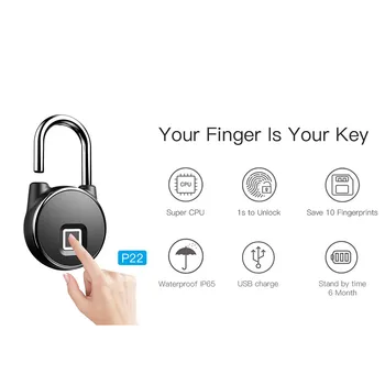 

HIPERDEAL Anti Theft Fingerprint Waterproof Smart Key Lock Home Security Door Padlock P22 8.6
