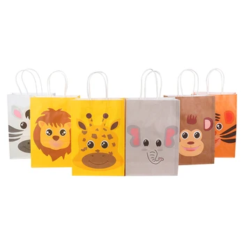 

6pcs Jungle Safari Animals Favor Goodie Bags Zoo Animals Birthday Gift Bags For Kids Baby Shower Birthday Party Favor Dec