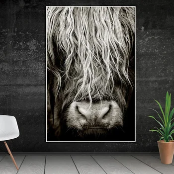 

Modern Abstract Scottish Highlander Cattle Print On Canvas Wall Art Pictures Animal painting for Living Room Home Decor