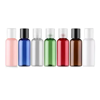 

100pcs 50ml colours plastic vial small capacity moisturizing container bottle ,1.7oz bottles PET Disc Top Cap cosmetic packaging